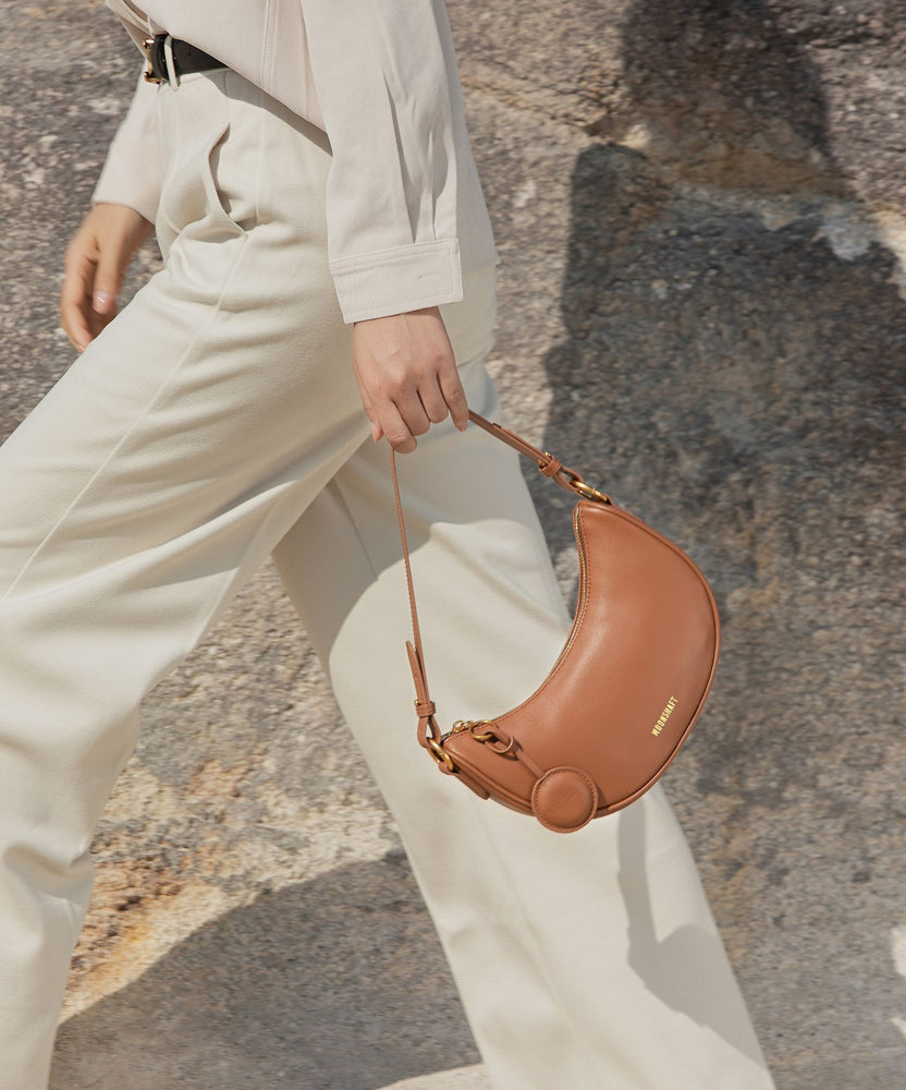 Structured Leather Crescent Moon Bag
